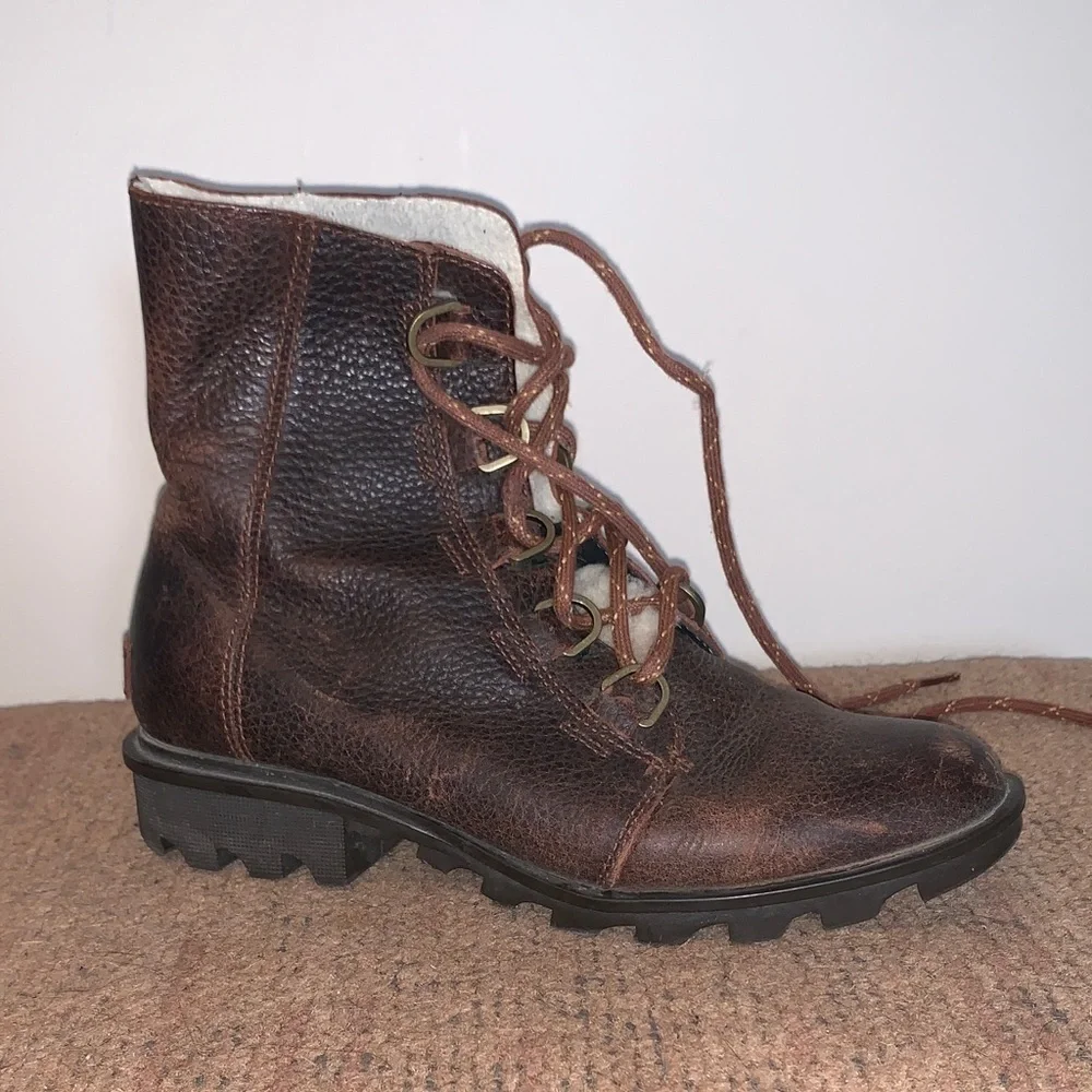 Sorel Brown Winter Leather Sherpa Boots 8 - Picture 8 of 10